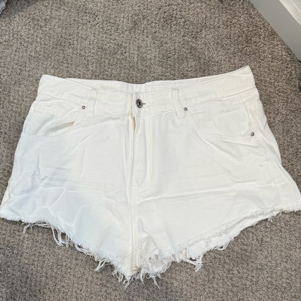 Distressed White Jean Shorts